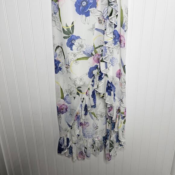 Slate & Willow White Ruffled Floral Midi Dress Size 0 Asymmetrical Vacation - Picture 4 of 9